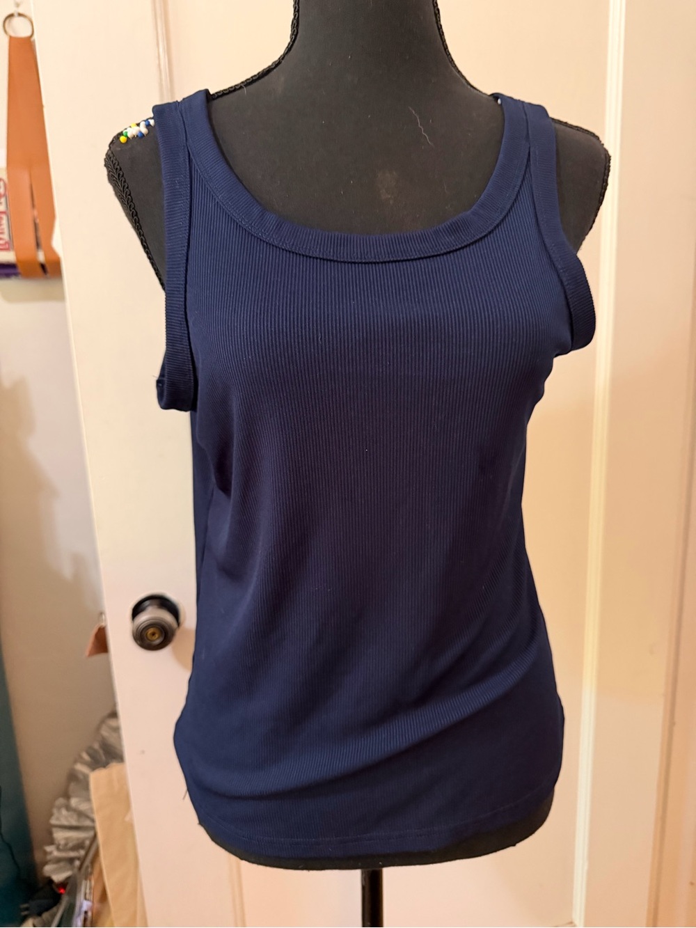 SHEIN Navy Ribbed Scoop Neck Tank Top